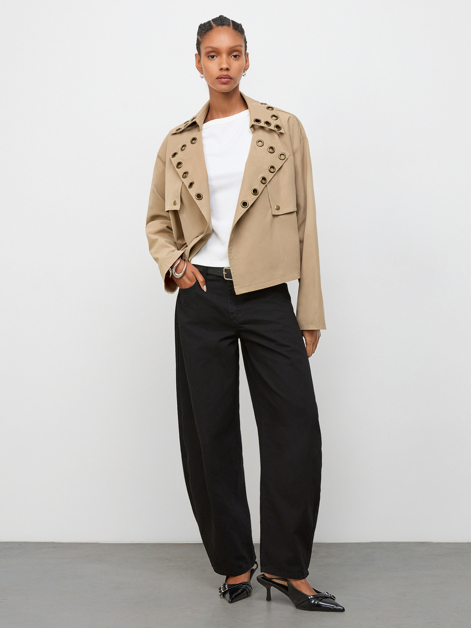 SHEIN Maija Women's Trench Coat Jacket With Eyelet Decoration, Autumn Urban Casual Frenchy Street Elegant Waist-Cinching Y2k Going Out Office Khaki