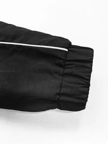 Manfinity Denimwave Men's Contrast Trim Sports Set, Black Woven Zipper Jacket And Wide Leg Pants, Loose Fit, Suitable For Hip-Hop Streetwear And Casual Gatherings - Black - View 4