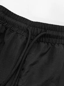 Manfinity Denimwave Men's Contrast Trim Sports Set, Black Woven Zipper Jacket And Wide Leg Pants, Loose Fit, Suitable For Hip-Hop Streetwear And Casual Gatherings - Black - View 6