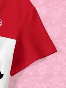 THE POWERPUFF GIRLS X SHEIN Plus Size Women's Cartoon Print Casual 90s Daily Graduation Vacation Short Sleeve T-Shirt Red And White Summer - White - View 4