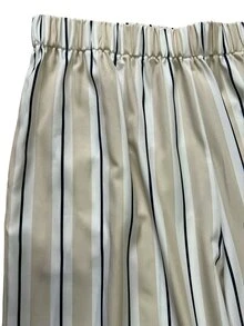 Linhara CURVE Plus Size Women's Autumn Casual Apricot Striped V-Neck 3/4 Sleeve Top & Wide Leg Pants Slimming 2-Piece Set - Apricot - View 7