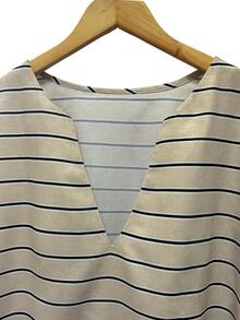 Linhara CURVE Plus Size Women's Autumn Casual Apricot Striped V-Neck 3/4 Sleeve Top & Wide Leg Pants Slimming 2-Piece Set - Apricot - View 6