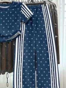 青少年女孩復古波點運動條紋印花休閒度假夏季兩件套，適用日常通勤、約會、派對、秋冬、海灘、畢業典禮、時尚休閒外出、優雅度假、Y2K及其他場合 - 彩色 - 查看 4