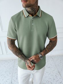 HUEFORM 男士條紋短袖休閒通勤 Polo 衫 - 薄荷綠 - 查看 4