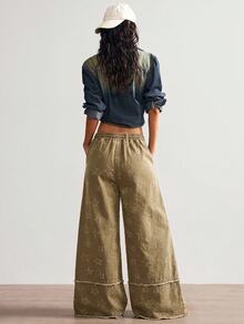 Bohemela Casual Solid Color Woven Loose Wide Leg Women's Pants - Coffee Brown - View 5
