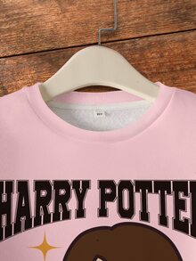 HARRY POTTER X SHEIN Tween Girl Autumn/Winter Cartoon Print Fleece Sweatshirt - White - View 3