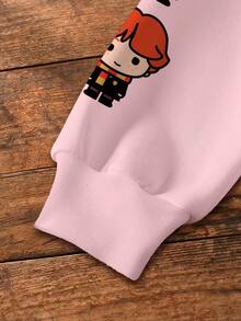 HARRY POTTER X SHEIN Tween Girl Autumn/Winter Cartoon Print Fleece Sweatshirt - White - View 5