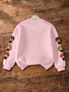 HARRY POTTER X SHEIN Tween Girl Autumn/Winter Cartoon Print Fleece Sweatshirt - White - View 2