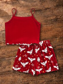 HARRY POTTER X SHEIN Tween Girl Printed Camisole Top And Shorts Loungewear - Red - View 2