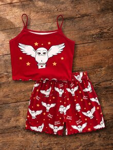 HARRY POTTER X SHEIN Tween Girl Printed Camisole Top And Shorts Loungewear - Red - View 1
