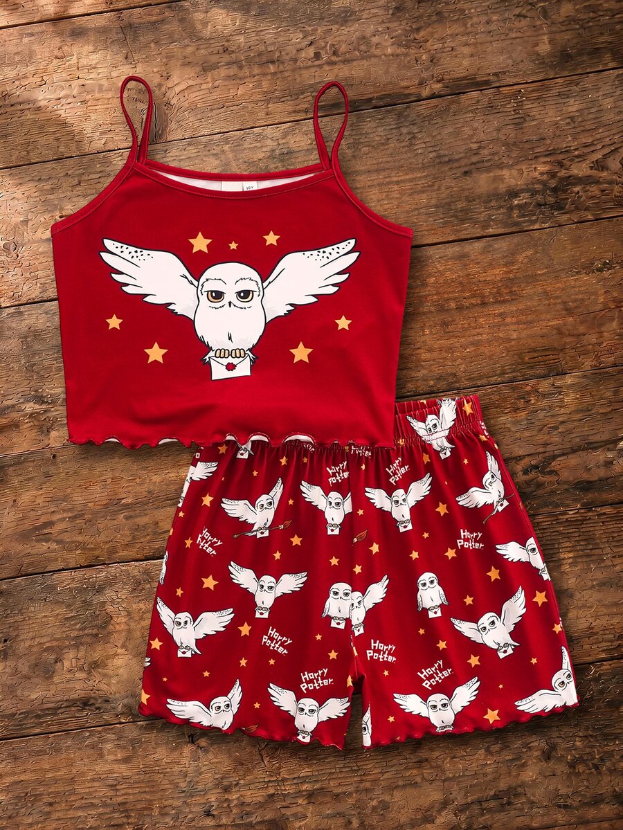 HARRY POTTER X SHEIN Tween Girl Printed Camisole Top And Shorts Loungewear - Red - View 1
