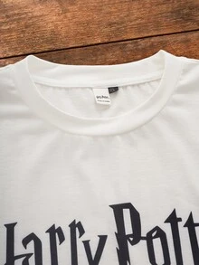 HARRY POTTER X SHEIN Men's Short Sleeve T-Shirt And Shorts Loungewear Set - White - View 4