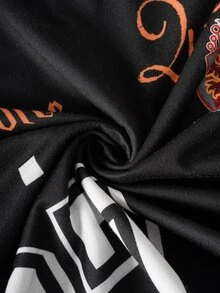 HARRY POTTER X SHEIN Men's Letter Print Short Sleeve Polo Shirt - Black - View 6