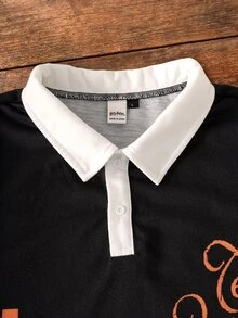 HARRY POTTER X SHEIN Men's Letter Print Short Sleeve Polo Shirt - Black - View 4