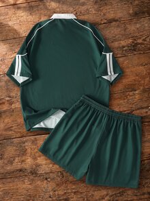 HARRY POTTER X SHEIN Men's Letter Print Short Sleeve T-Shirt And Shorts Casual Set - Army Green - View 2