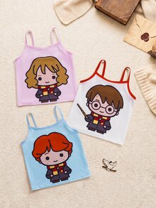 HARRY POTTER X SHEIN 3 Stücke Set süße Camisole mit großem Muster für Kleine Mädchen - Pink - Übersicht 3