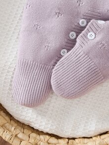 SHEIN 新生兒嬰兒針織連身衣，柔軟舒適穿孔法式重工，可愛優雅灰紫色淑女甜美新生兒爬行服，可愛卡通連身褲，冬季時尚百搭，適合春、秋、冬，日常休閒、派對、旅行、假日、戶外玩耍 - 紫色 - 查看 8