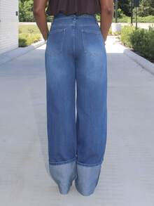 Steph T Women's High Waist Pocketed Wide Leg Loose Casual Versatile Jeans, Tall Women - Blue - View 3