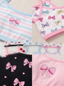 SHEIN 3件隨機款兒童青少年女孩蝴蝶結多色休閒簡約舒適軟墊內衣，可愛條紋蝴蝶結內褲 - 彩色 - 查看 5