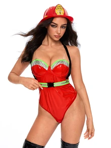 ROMWE Anime Halloween Sexy Firefighter Costume For Women, 3 Pieces - Multicolor - View 8