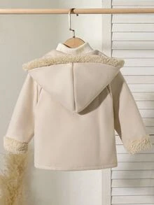 SHEIN Playful Pals 女嬰秋冬鈕扣拼接連帽時尚百搭長袖新款毛呢大衣 - 棕色 - 查看 2