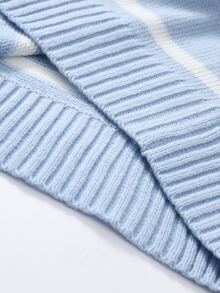 Manfinity CasualKnits 男士字母圖案條紋飾邊針織衫 - 淺藍色 - 查看 5