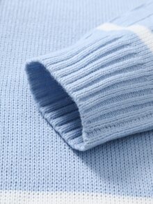Manfinity CasualKnits 男士字母圖案條紋飾邊針織衫 - 淺藍色 - 查看 7