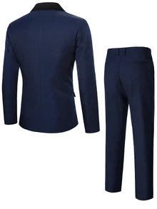 Manfinity Mode Men's Casual Gentleman Suit, Fashionable British Style Essential For Work And Leisure Classy Clothes Navy Blue 2 Piece Dress Wear Wedding Suit, Formal - Navy Blue - View 2