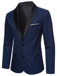 Manfinity Mode Men's Casual Gentleman Suit, Fashionable British Style Essential For Work And Leisure Classy Clothes Navy Blue 2 Piece Dress Wear Wedding Suit, Formal - Navy Blue - View 5