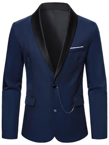 Manfinity Mode Men's Casual Gentleman Suit, Fashionable British Style Essential For Work And Leisure Classy Clothes Navy Blue 2 Piece Dress Wear Wedding Suit, Formal - Navy Blue - View 4