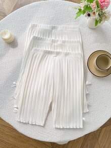 Tween Girl Multi-Pack Solid Color Knit Cycling Leggings 3pcs RANDOM - White - View 6