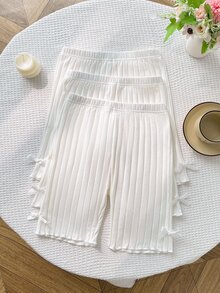 Tween Girl Multi-Pack Solid Color Knit Cycling Leggings 3pcs RANDOM - White - View 4