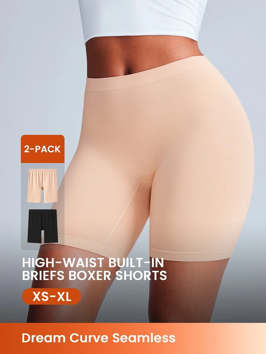 LUVLETTE 2-Pack Ultra-Fine Yarn High-Elastic Seamless Long Boy Shorts  Basic Lingerie As Outerwear - Multicolor - View 1