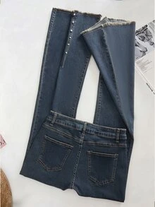 GlowEve Women's Solid Color Flared Leg Fashion Slim Fit Jeans - Blue - View 3