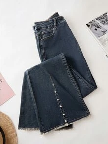 GlowEve Women's Solid Color Flared Leg Fashion Slim Fit Jeans - Blue - View 2