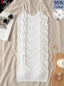 SHEIN Tween Girl Tween Girl 3pcs Tween Girl Solid Color Ribbed Camisole Tank Tops - White - View 1