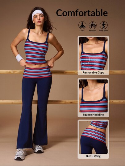 VARSIVA Striped Camisole & Flare Pants Sports Set