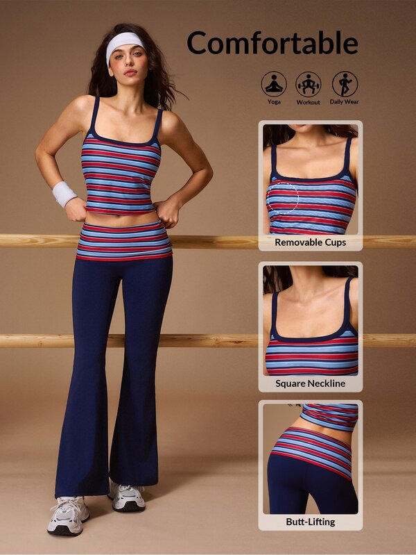 VARSIVA Striped Camisole & Flare Pants Sports Set