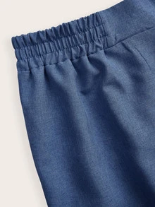 SHEIN Essnce Plus Size Women's Solid Color Pleated Wide Leg Loose Long Pants With Pockets Fall - Blue - View 6
