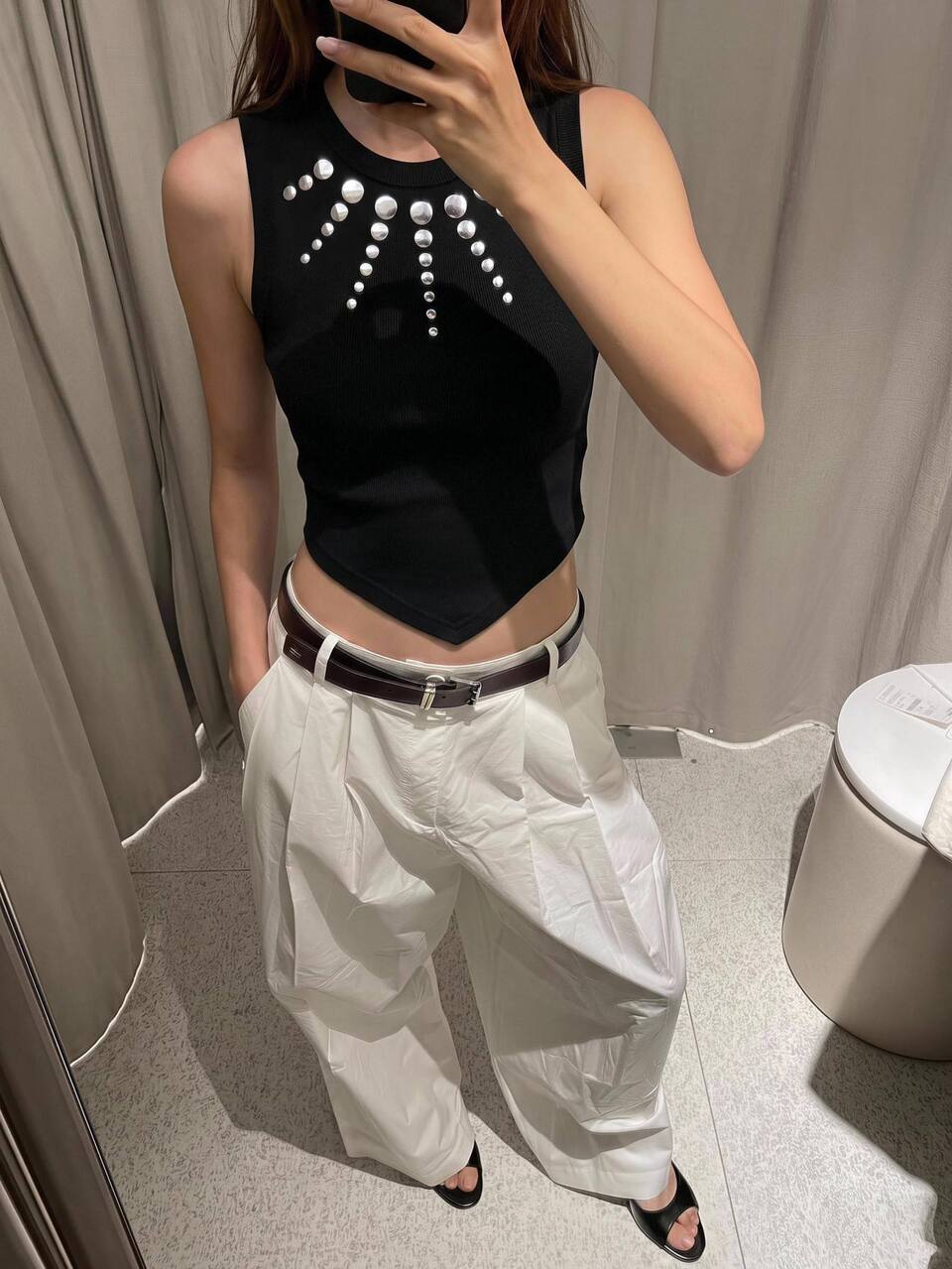 SHEIN Maija Women's Summer Fashion Metal Decor Backless Asymmetrical Hem Tank Top