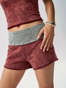 Bohemela Setelan 2 Potong Camisole Pendek Patchwork Colorblock Wanita untuk Liburan Pantai, Merah Marun, Musim Panas Kasual, Tropis, Boho - Burgundy - View 6