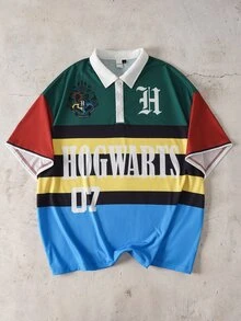 HARRY POTTER X SHEIN Men's Colorblock Patchwork Polo Shirt - Multicolor - View 8