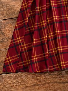 HARRY POTTER X SHEIN Tween Girl Plaid Pleated Casual Daily Outing Dress - Red - View 7