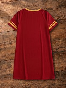 HARRY POTTER X SHEIN 青少年女孩卡通印花短袖洋裝 - 紅色 - 查看 2