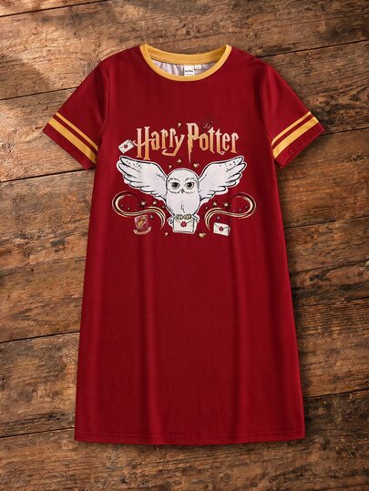 HARRY POTTER X SHEIN Robe à manches courtes avec imprimé de dessin animé pour jeune fille