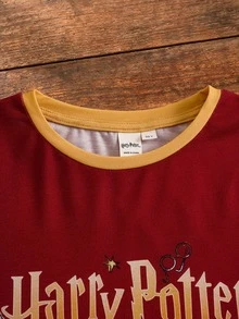 HARRY POTTER X SHEIN 青少年女孩卡通印花短袖洋裝 - 紅色 - 查看 4