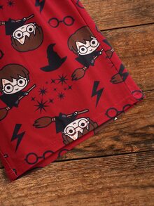 HARRY POTTER X SHEIN Tween Boy Round Neck Short Sleeve Top And Shorts Loungewear - Red and White - View 7