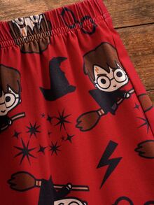 HARRY POTTER X SHEIN Tween Boy Round Neck Short Sleeve Top And Shorts Loungewear - Red and White - View 6