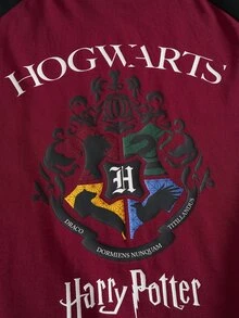 HARRY POTTER X SHEIN Tween Girl Colorblock Patchwork Letter Print T-Shirt - Red - View 6