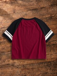 HARRY POTTER X SHEIN Tween Girl Colorblock Patchwork Letter Print T-Shirt - Red - View 2